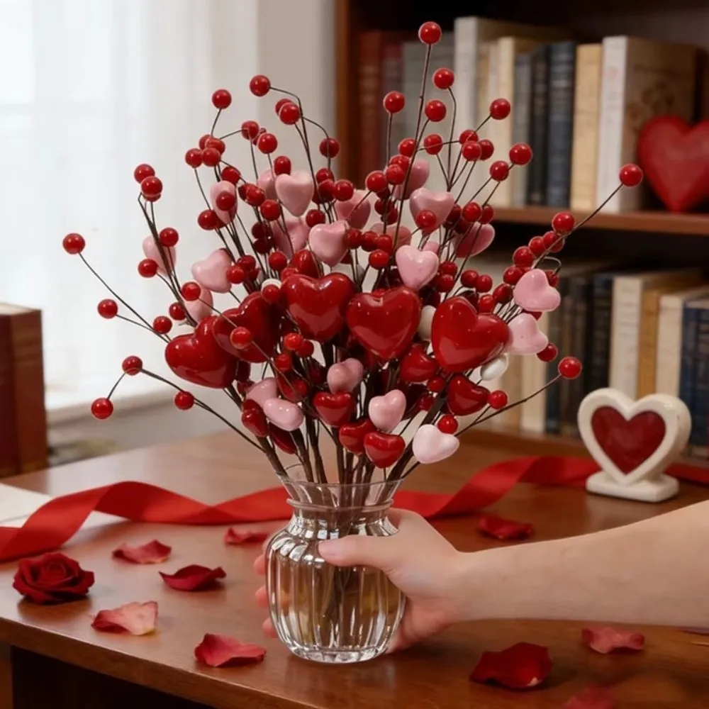 

Heart-Shaped Artificial Heart Flowers DIY Vase Simulation Berry Flower Stem Festive Atmosphere Fake Flower Valentine's Day