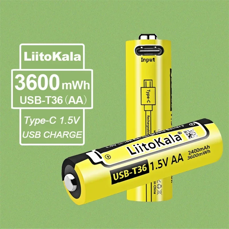 بطارية ليثيوم أيون قابلة لإعادة الشحن LiitoKala-USB ، ذات سعة عالية ، مناسبة للتحكم عن بعد ، ماوس لاسلكي ، ، من من من من من من نوع V ، AA ، 3600mWh ، 1-50
