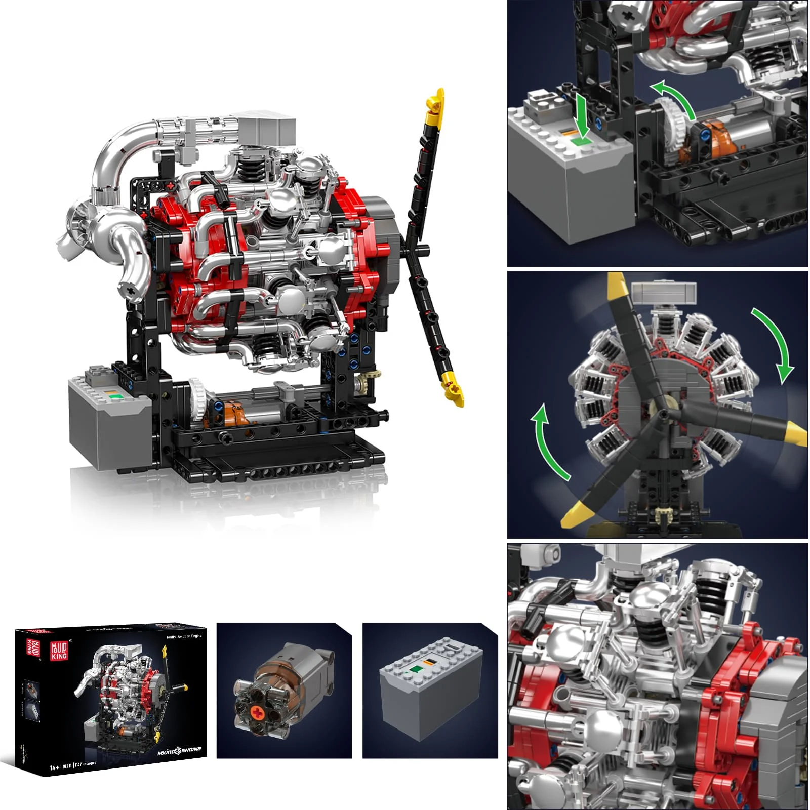 몰드 킹 10211 스타 에어로 엔진 모델 1147피스 DIY 빌딩 블록 부품 세트 브릭 조립 엔진 브릭 스팀 장난감 어린이 선물