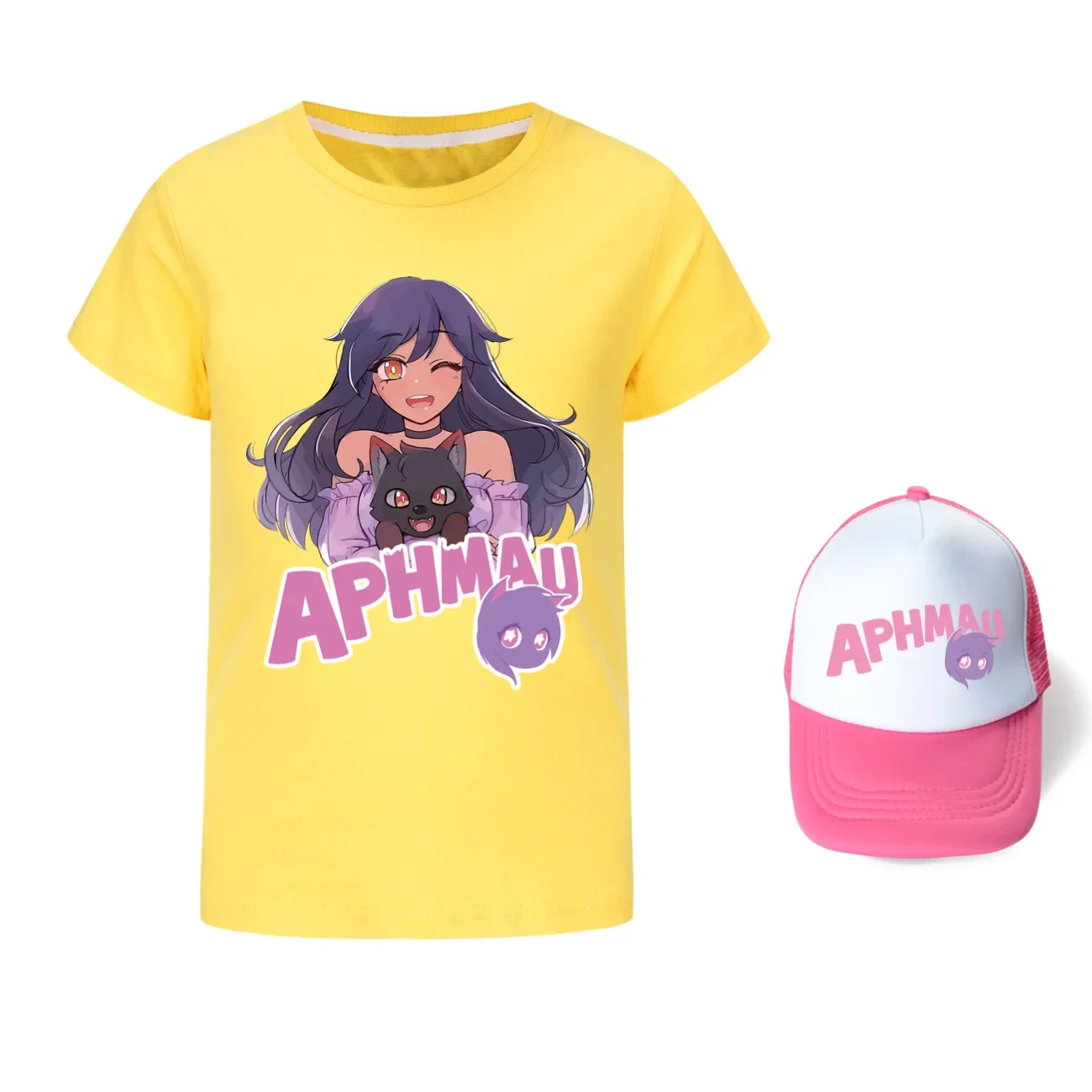 APHMAU-camiseta de manga curta de gato infantil, tops casuais para adolescentes, chapéu de sol de algodão puro para bebês meninas e meninos 2 a 16 anos, roupas de verão 2021