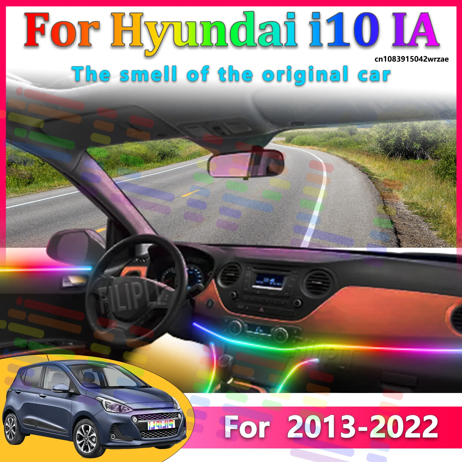 

Светодиодные лампы для Hyundai i10 IA 2013~2022, цветная атмосферная подсветка, неоновые полосы для салона автомобиля, управление через приложение, 64 RGB-цвета.