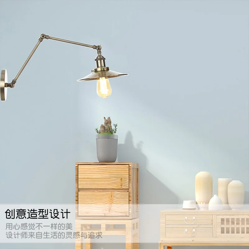 Long Swing Arm Wall Light Adjustable Joint Loft Foldable Arms American Iron Black Wall Lamp Vintage Bedroom Study Reading Lamps