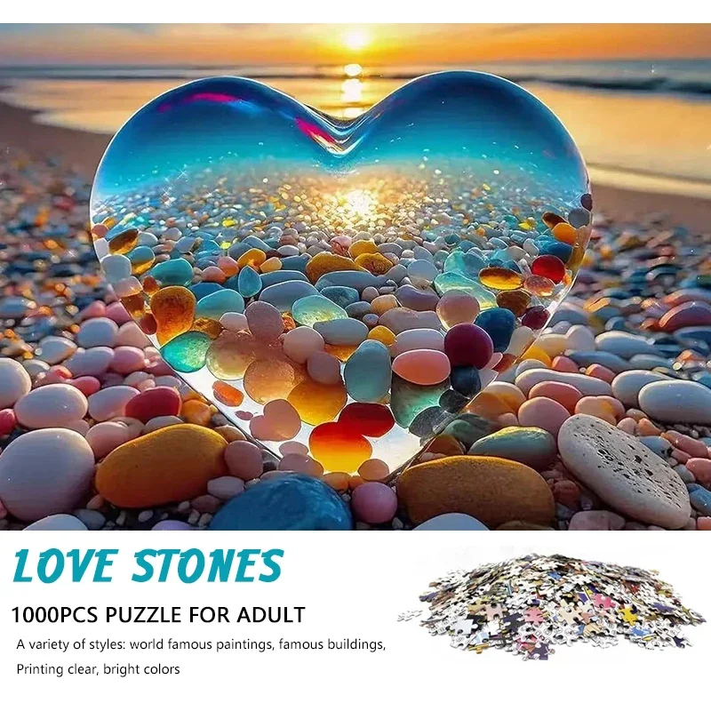 

High Quality 70cm*50cm 1000pcs Love Stones Jigsaw Puzzle Adult Stress Relief Beautiful Landscape Painting Puzzle Wall Decor