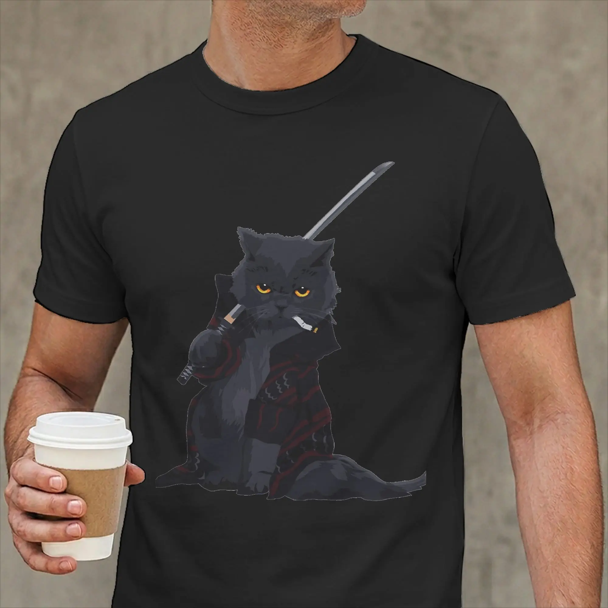 Men Gambler's Alley Cat Smoking T Shirts  Pure Cotton Tops Amazing Short Sleeve Round Collar Tees Printed T-Shirts