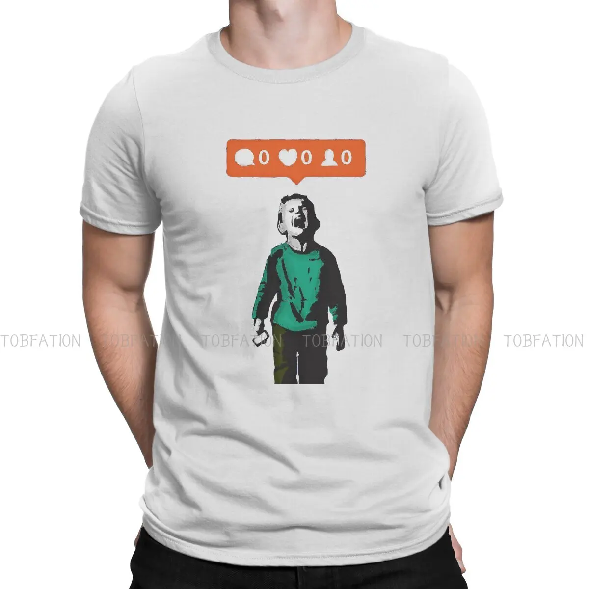 Banksy Graffiti Street Artist 100% Cotton TShirts NO LIKES Kid Crying and Social Media Parody Print Homme T Shirt Funny Tops