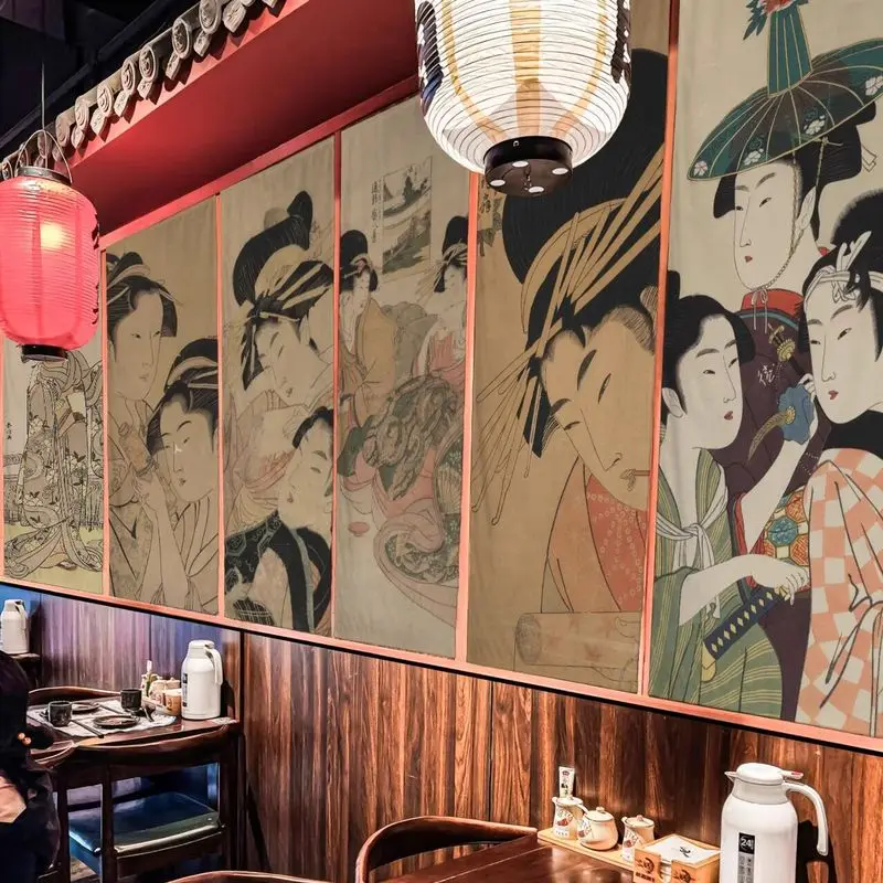 VIKAMA Retro Japanese Beauty Ukiyo e Vertical Tapestry Soft Fabric Lightweight For Bar Sushi Izakaya Restaurant Wall Decor