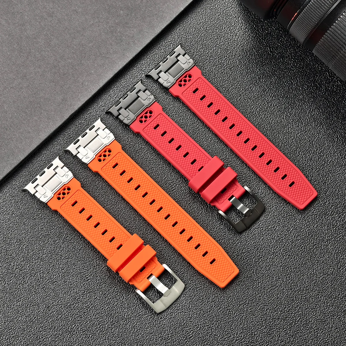 Silicone Strap for Apple Watch Band 49mm 45mm 44mm 42mm Metal Connector Sports Bracelet for IWatch Ultra 2 Series 9 8 7 6 SE 5 4