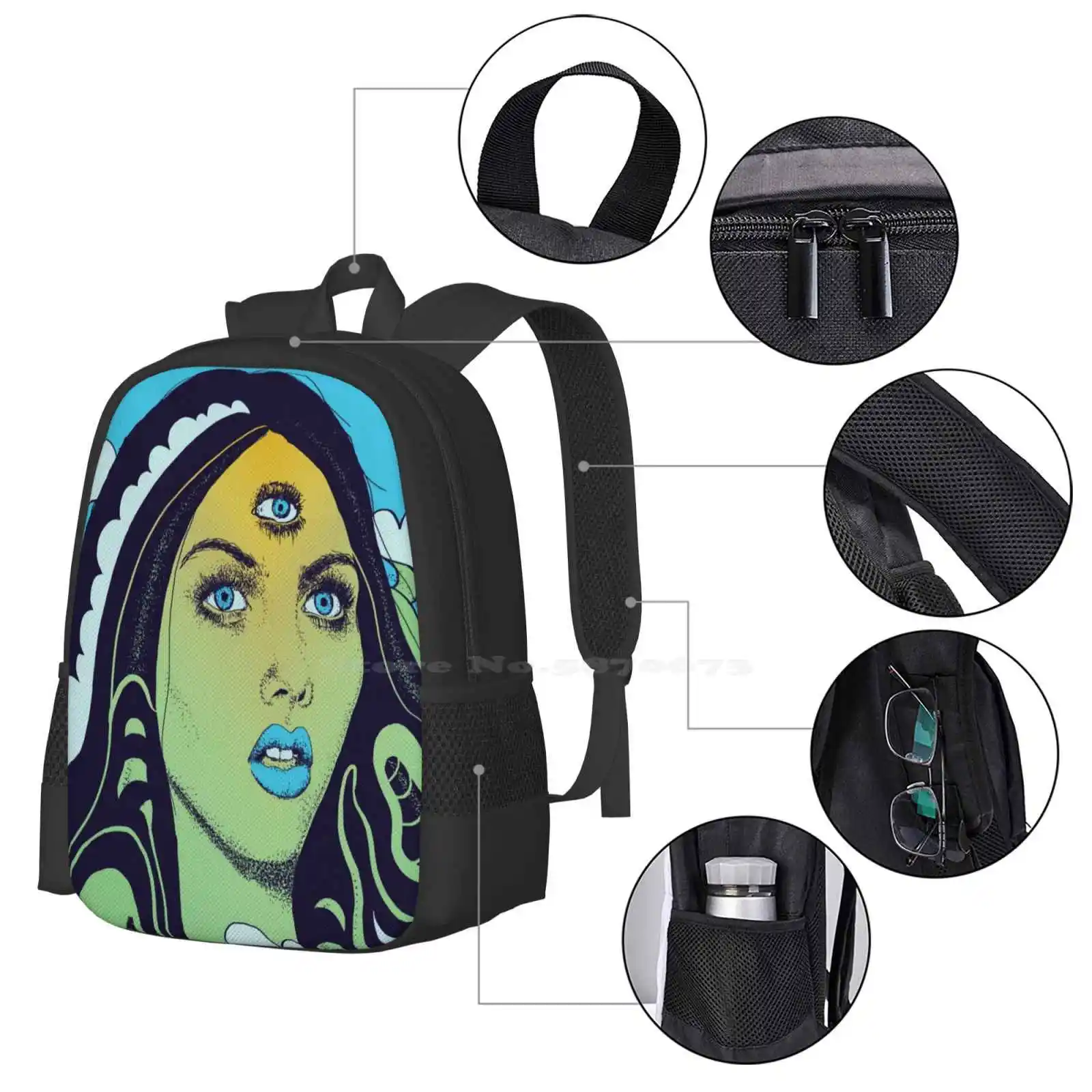 Wahrsager Verity in blauen Tasche Rucksack für Männer Frauen Mädchen Teenager psyche delisch okkulten trippy Hippie Magie blau Hexerei