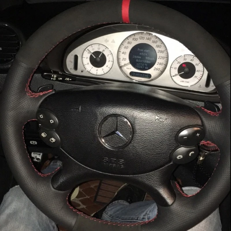 100% for Mercedes Benz E-Class W211 E230 E280 E350 CLS-Class CLS350 Hand-stitched Genuine Leather Suede Car Steering Wheel Cover