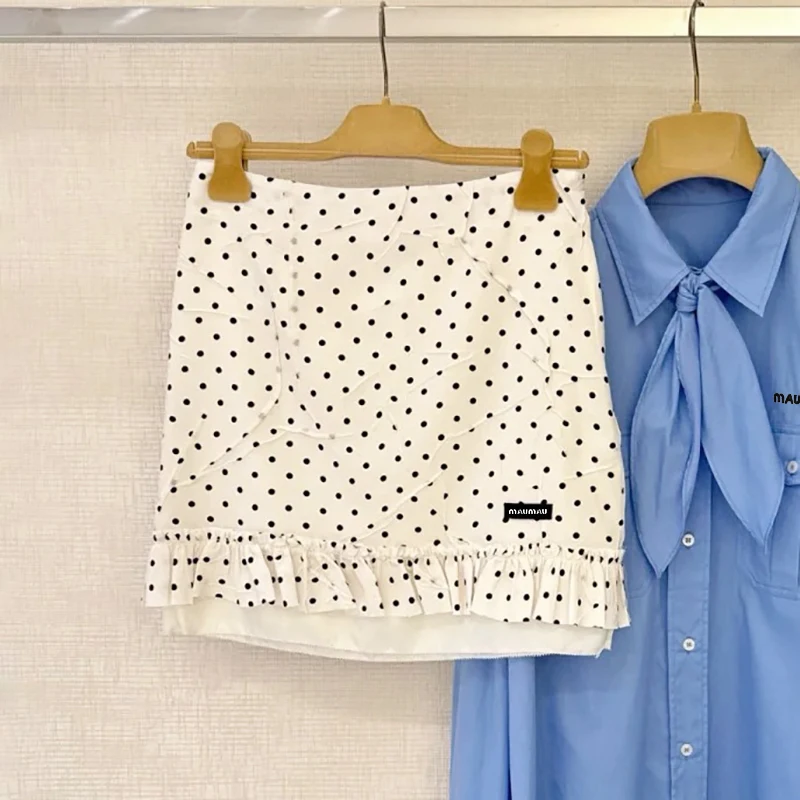 Gonna a pois a vita alta Donna Primavera Estate Autunno Faion Gonna a trapezio coreana Sle Gonna a trapezio ort Lunghezza f Gonna corpo