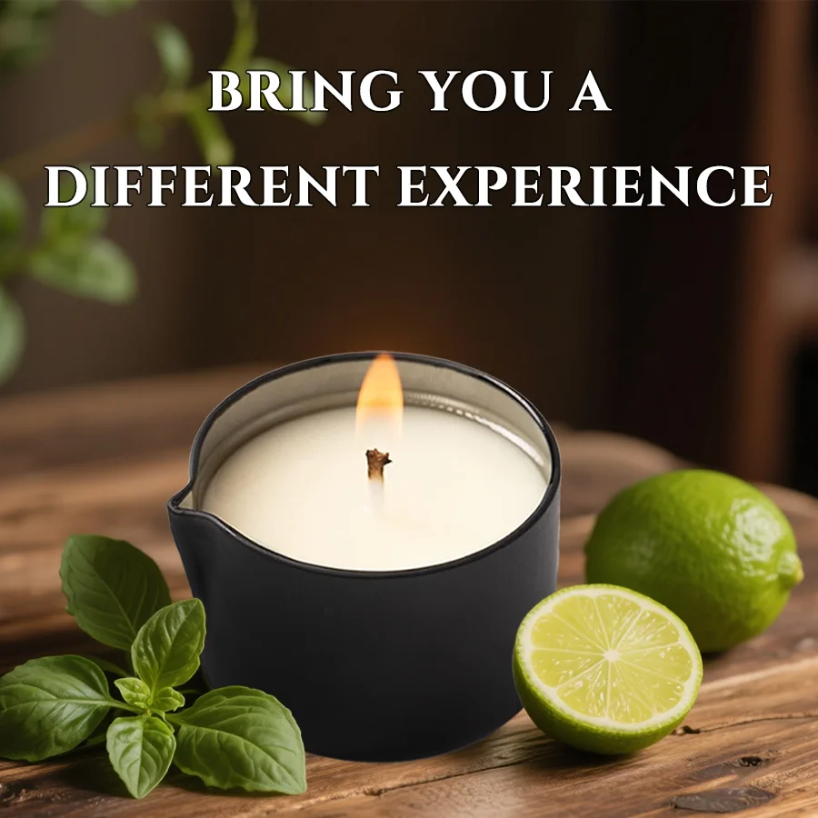 شمعة التدليك، شموع معطرة من شمع الصويا - مثالية لإنشاء أجواء مريحة وهدايا العطلات، هدايا للنساء - ريحان الليمون والحمضيات