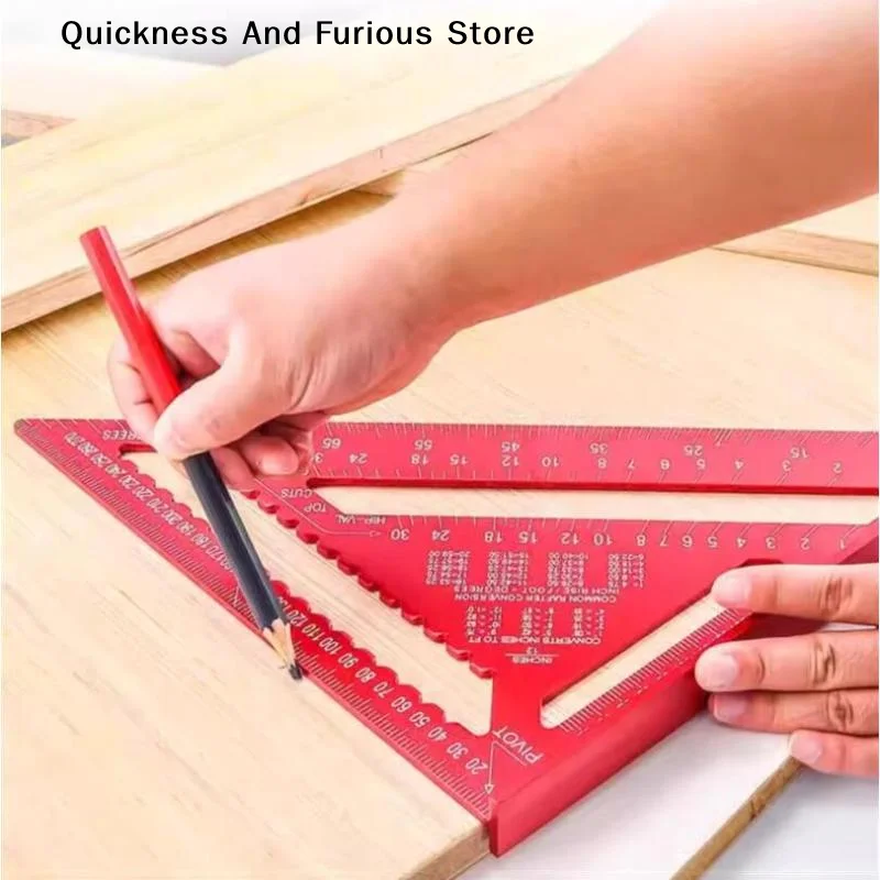 【T】1Pcs Red Aluminum Alloy Triangle Ruler High Precision Clear Scales For Woodworking Carpentry Construction Measuring