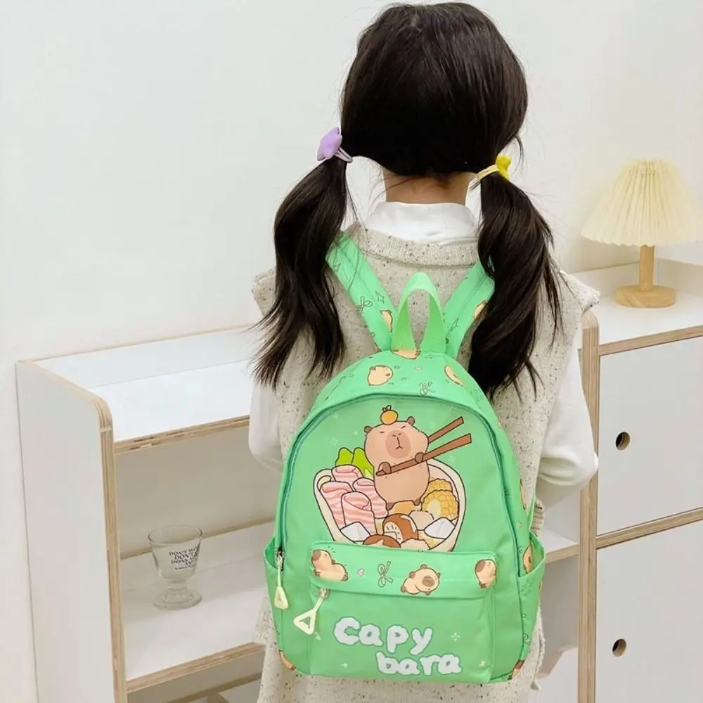 

Lightweight Children's Backpack Waterproof Nylon Capybara Schoolbag Wide Straps Large Capacity Cartoon Animal Book Bag Kids