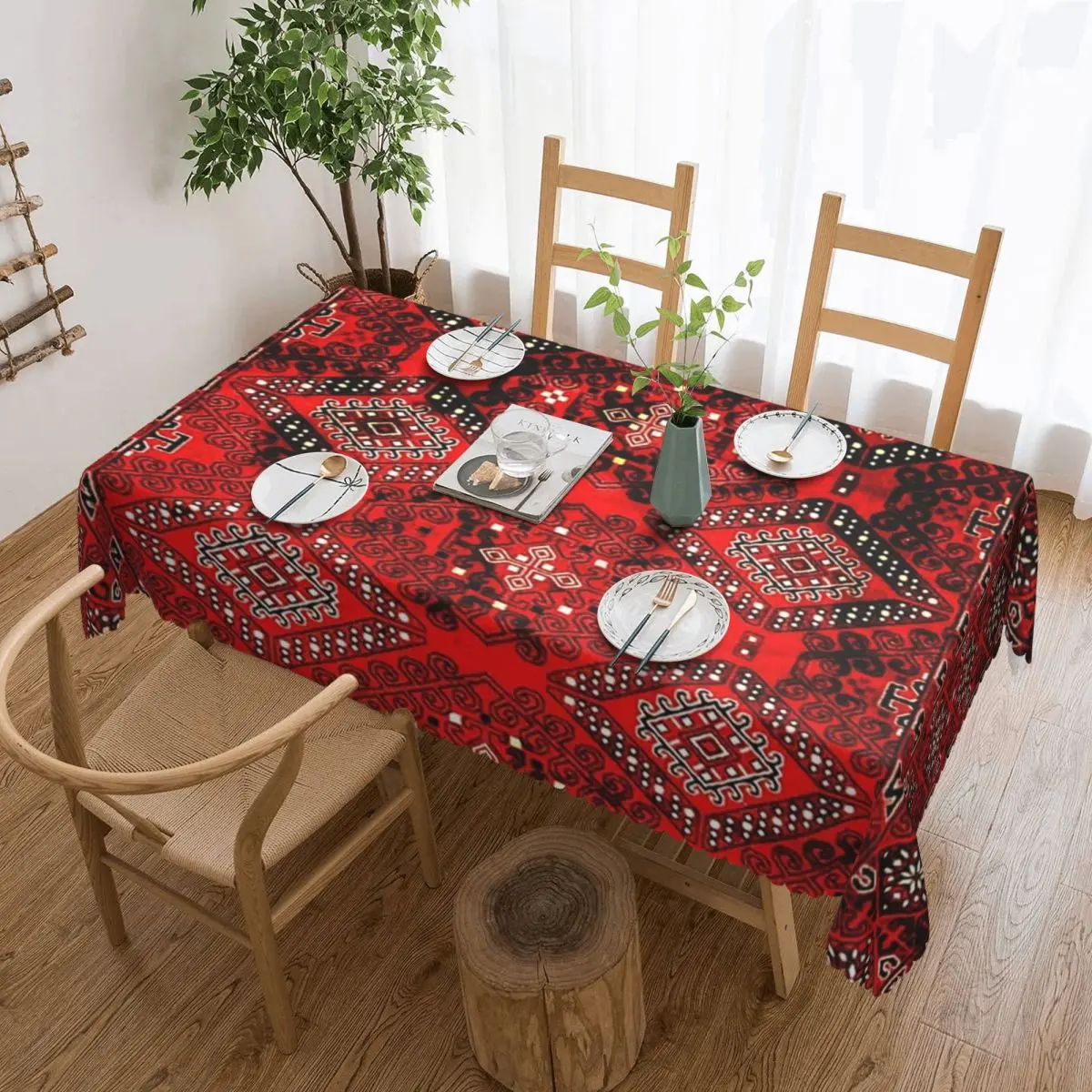 Ruby Echoes A Fusion Of Bohemian Heritage And Oriental Geometry Custom Rectangular Tablecloth Oilproof Table Cover Table Cloth