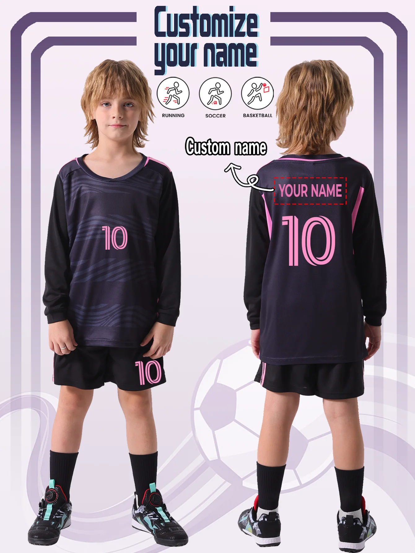 Children's Sports Football Kit Quick Dry Casual Training Uniform Set with Personalized Name Customization Fixed Number 10