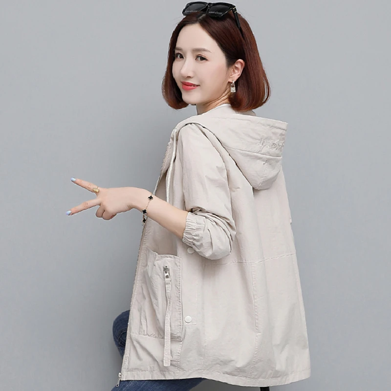 

Women Trench Coats New Spring Autumn Jacket 2022 All-match Loose Short Top Hooded Collar Solid Casual Fashion Female Windbreaker