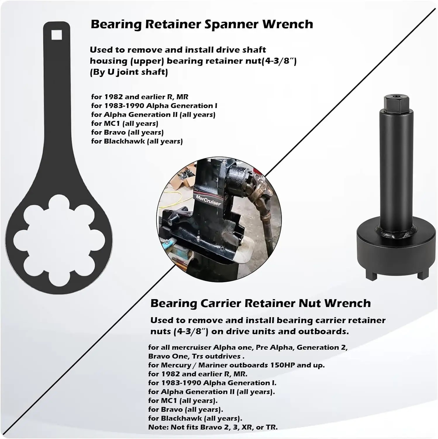 Bearing Retainer Spanner Wrench & Carrier Retainer Nut Wrench Tool for Mercruiser Alpha 1, Gne2, Bravo 1, Replace 90100, 91-6106