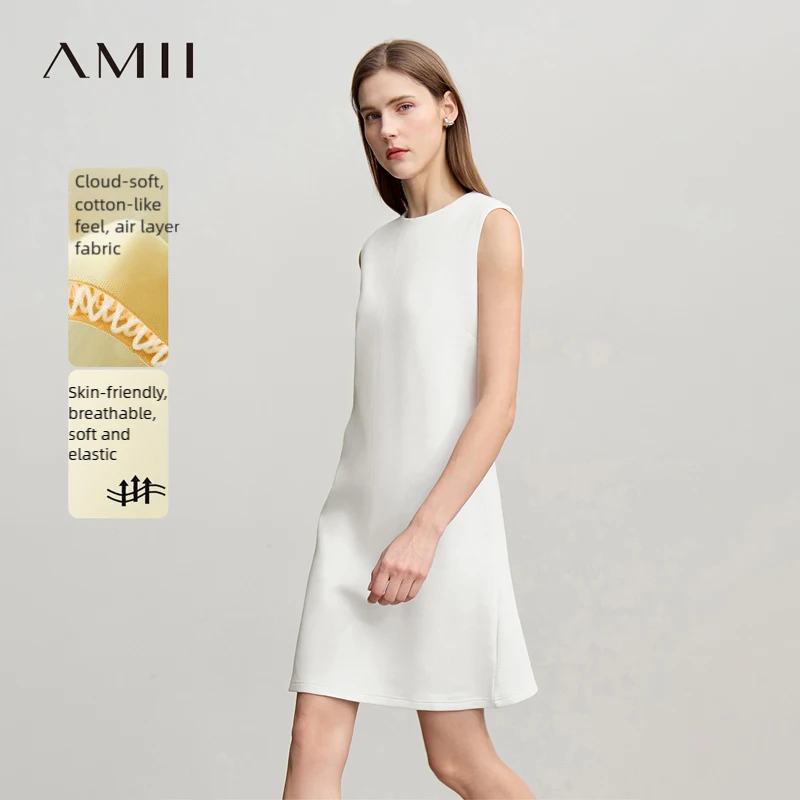

Женские платья Amii без рукавов, весна 2026, новое простое повседневное элегантное хлопковое повседневное платье с круглым вырезом, женский жилет, юбка 12641080