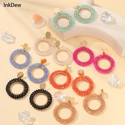 INKDEW-pendientes de gota de forma redonda para mujer, aretes decorativos envueltos, cuentas facetadas hechas a mano, pendientes grandes de cristal, joyería EA069