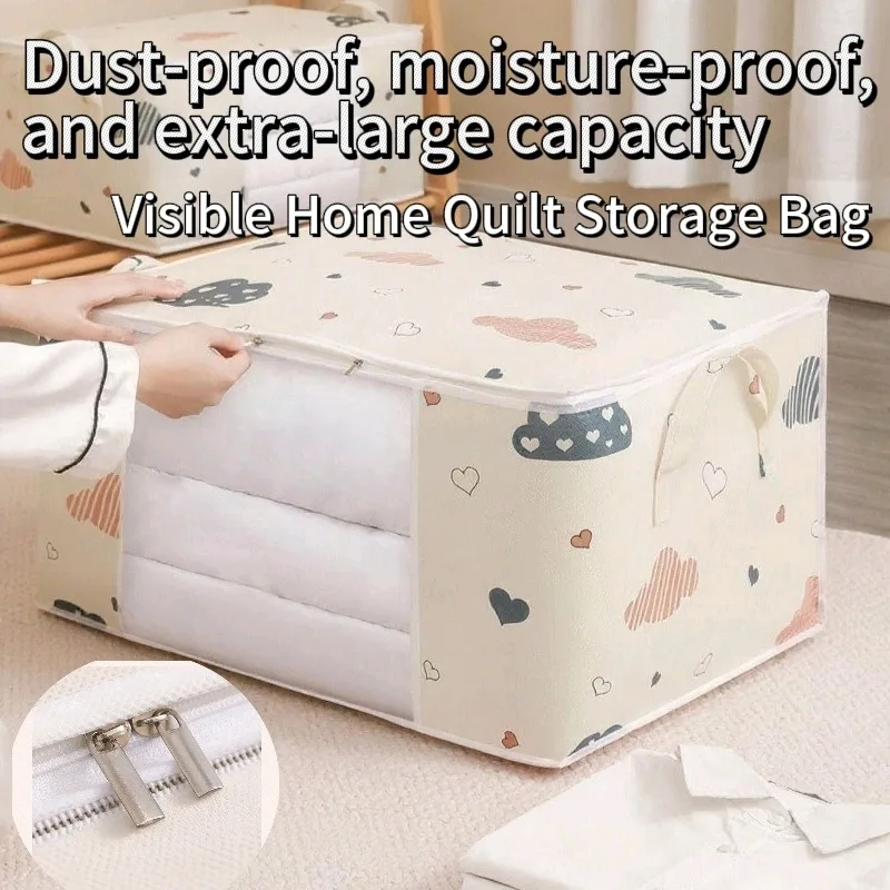 Large Capacity Non-Woven Fabric Moving Storage Bag with Handles Cloud Cotton Quilt Organizer Horizontal Style for Home Use