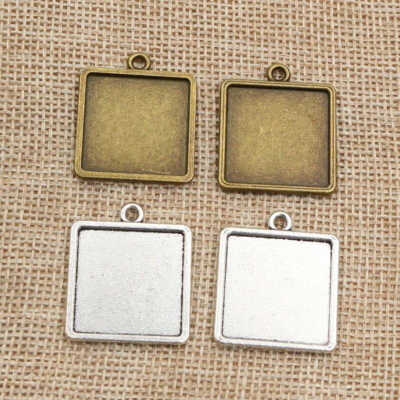 10pcs/lot 20mm Inner Size Bronze Silver Plated Square Cabochon Base Setting Pendant,Fit 20mm Square Glass Cabochons