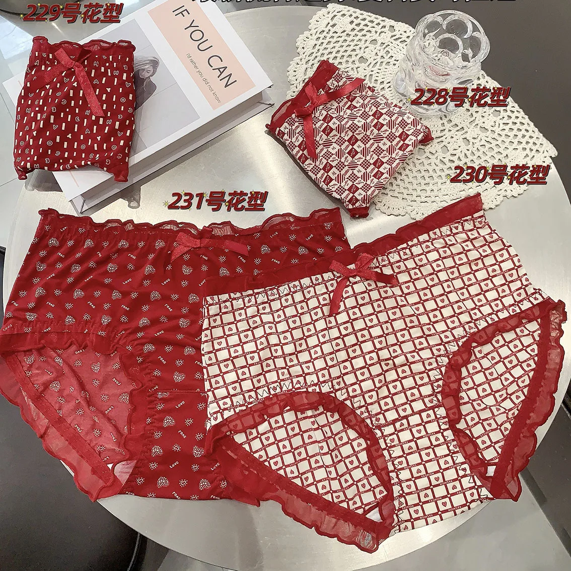 3PCS/Lot  Women Underwears Soft and Breathable Ancola Red High Stretch Ice Silk Print Plus Size Panties Sets Lady's Underpants image 4