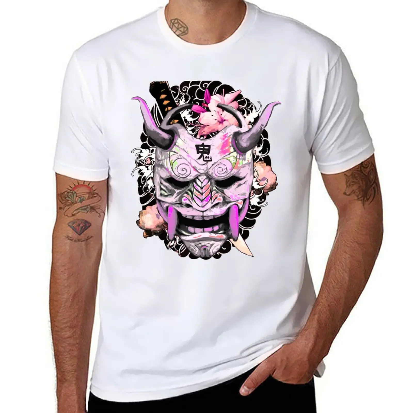 

Irezumi Oni Katana Pink T-Shirt man t shirts graphic man t shirt designer t shirts for man cotton T-shirt