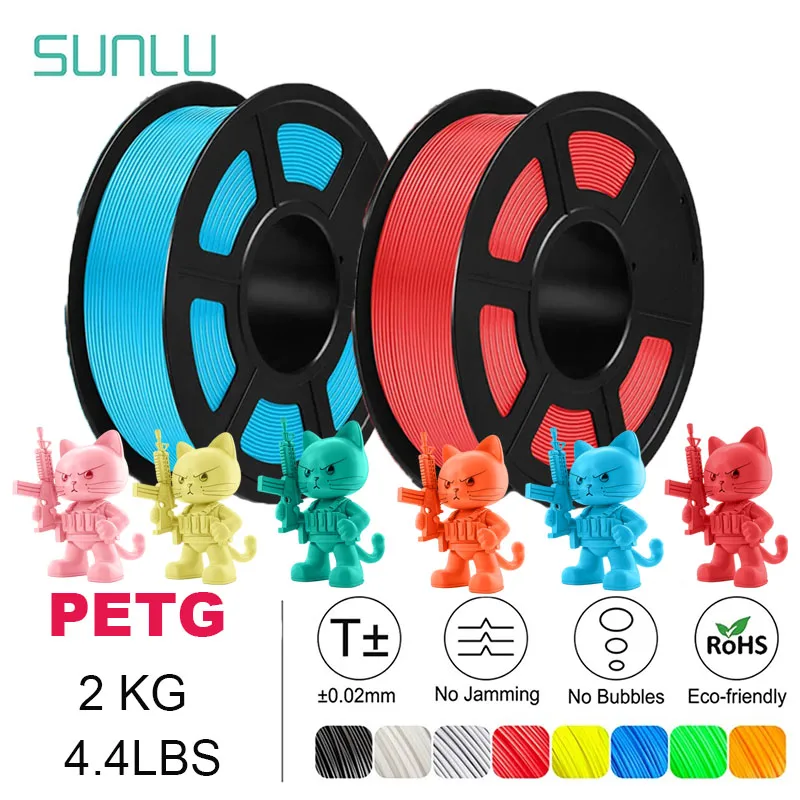 SUNLU 2Roll PETG/PETG przezroczysty Filament 1.75 ± 0.02mm 1kg szpula (2,2 funta) wysoka wytrzymałość starannie nawinięty żarnik pasuje do większości drukarek FDM