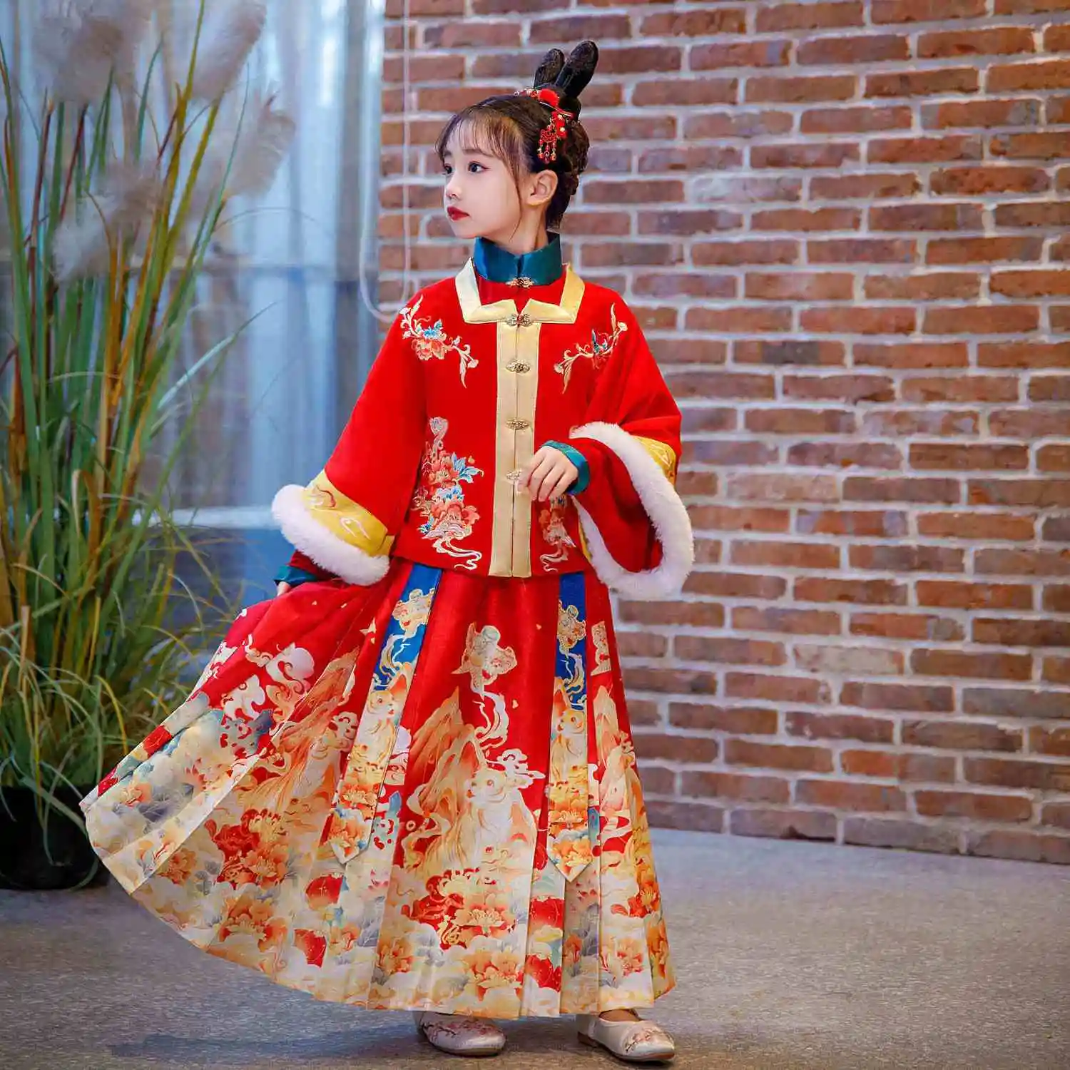 

Hanfu Girls' Autumn Dress Chinese Style Embroidered Standing Collar Red New Year's Greeting Tang Dress Super Immortal Winter Dre