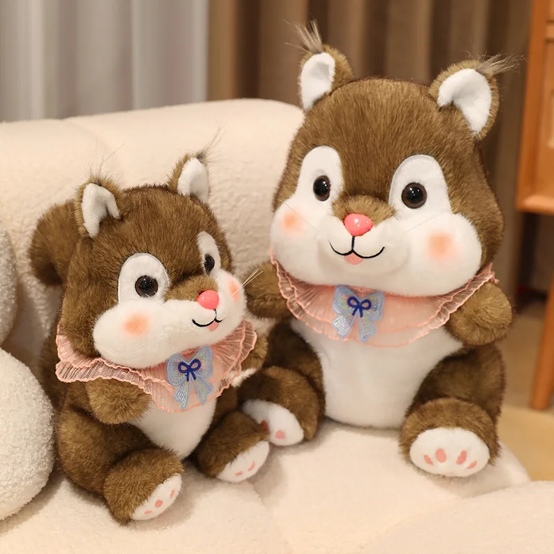 Kawaii pelziges Haar Regenschirm Schwanz Plüschtier realistisches Eichhörnchen mit Schleife süße weiche Kuscheltiere Puppenkissen für Kinder Mädchen Geschenk