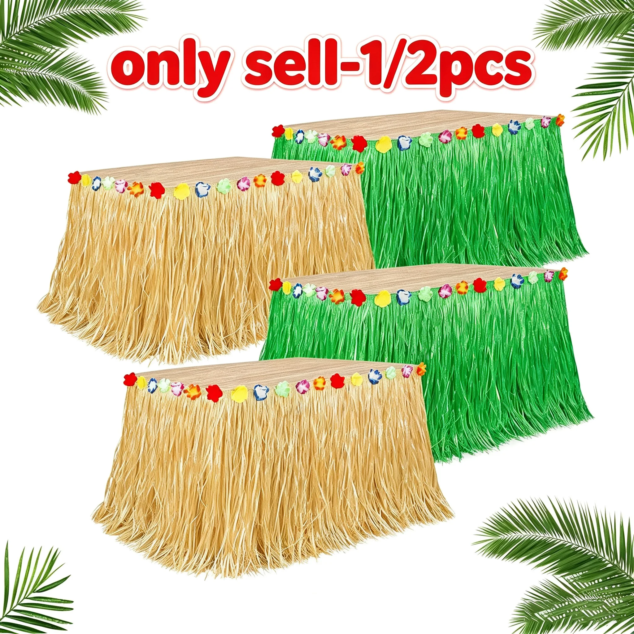 1/2 Pack Table Skirts 9ft X 29.5in Hawaii Theme Table Covers for Tropical Hawaiian Party Decor Luau Party Costume