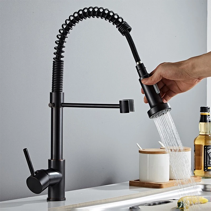 

Matte Black Kitchen Faucet Deck Mounted Mixer Tap 360 Degree Rotation Stream Sprayer Nozzle Kitchen Sink Hot Cold Taps