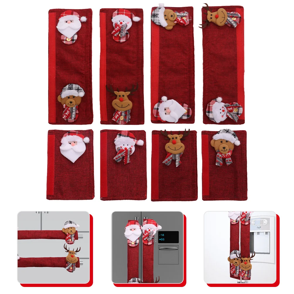 

8Pcs Xmas Fridge Handle Covers Multi-Purpose Protective Decorations for Kitchen Appliances Anti-Grease Stain Water Fingerprints