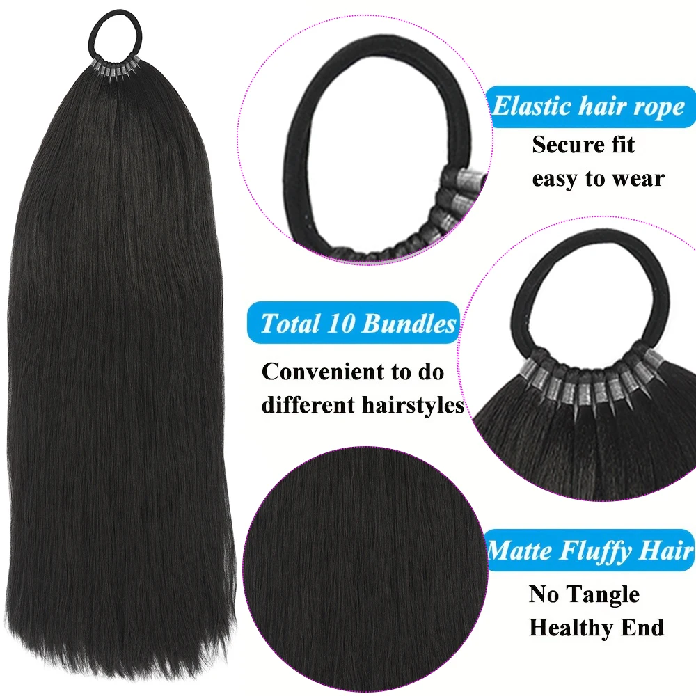 24 Inch Straight Ponytail With Elastic Band Synthetic Ponytail Extension Wrap Around Heat Resistant Pony Tail for Women image 5