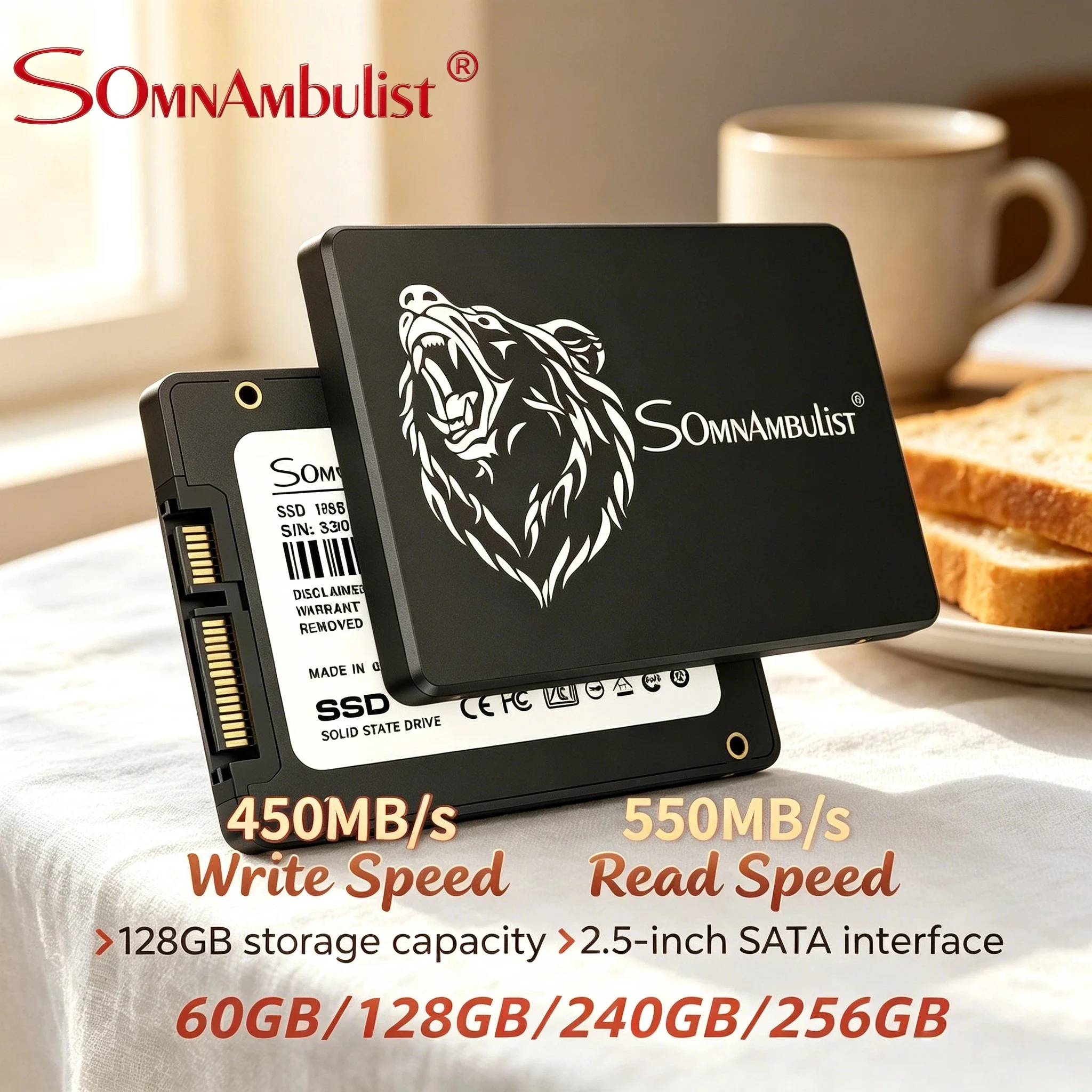 

SomnAmbulist 2.5 Inch SATA3 SSD 128GB 240GB 256GB 480GB 512GB 960GB Solid State Drive Multiple Capacity for Laptop PC Max