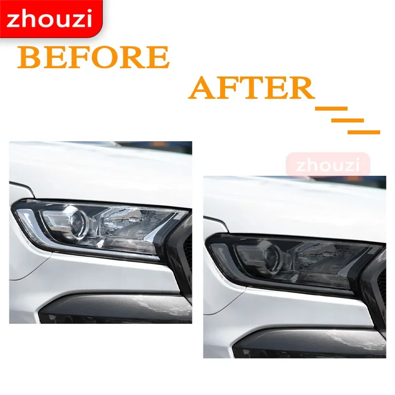 2 Pcs For Ford Ranger Wildtrak Raptor 2015-Present Car Headlight Tint Black Protective Film Transparent TPU Sticker Accessories