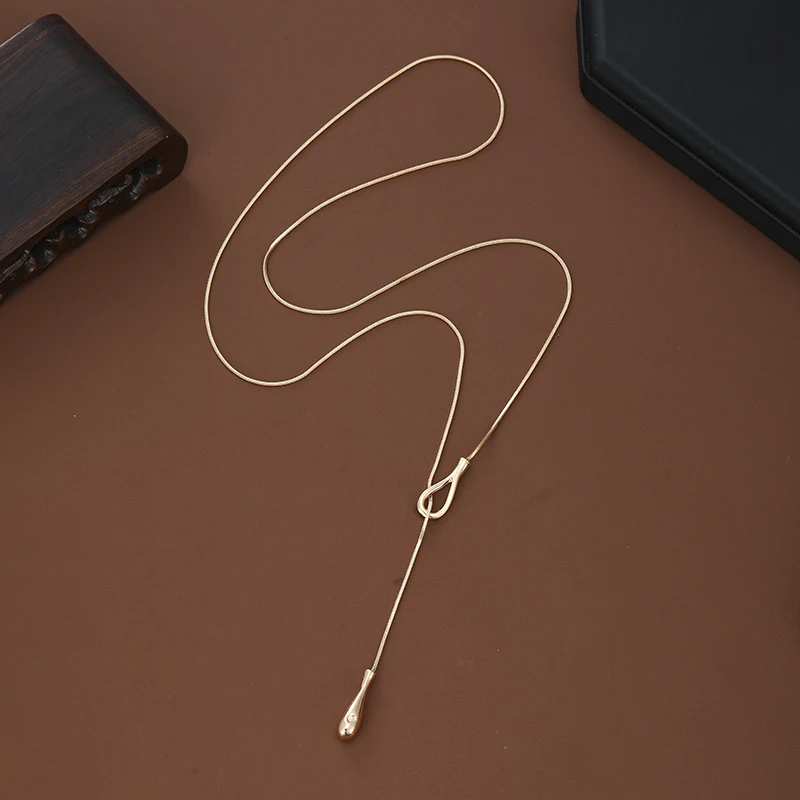 Minimalist Necklace Gold Silver Color Water Droplet Design Snake Chain Tear Droplet Adjustable Y-shaped Necklace Women Dail Wear