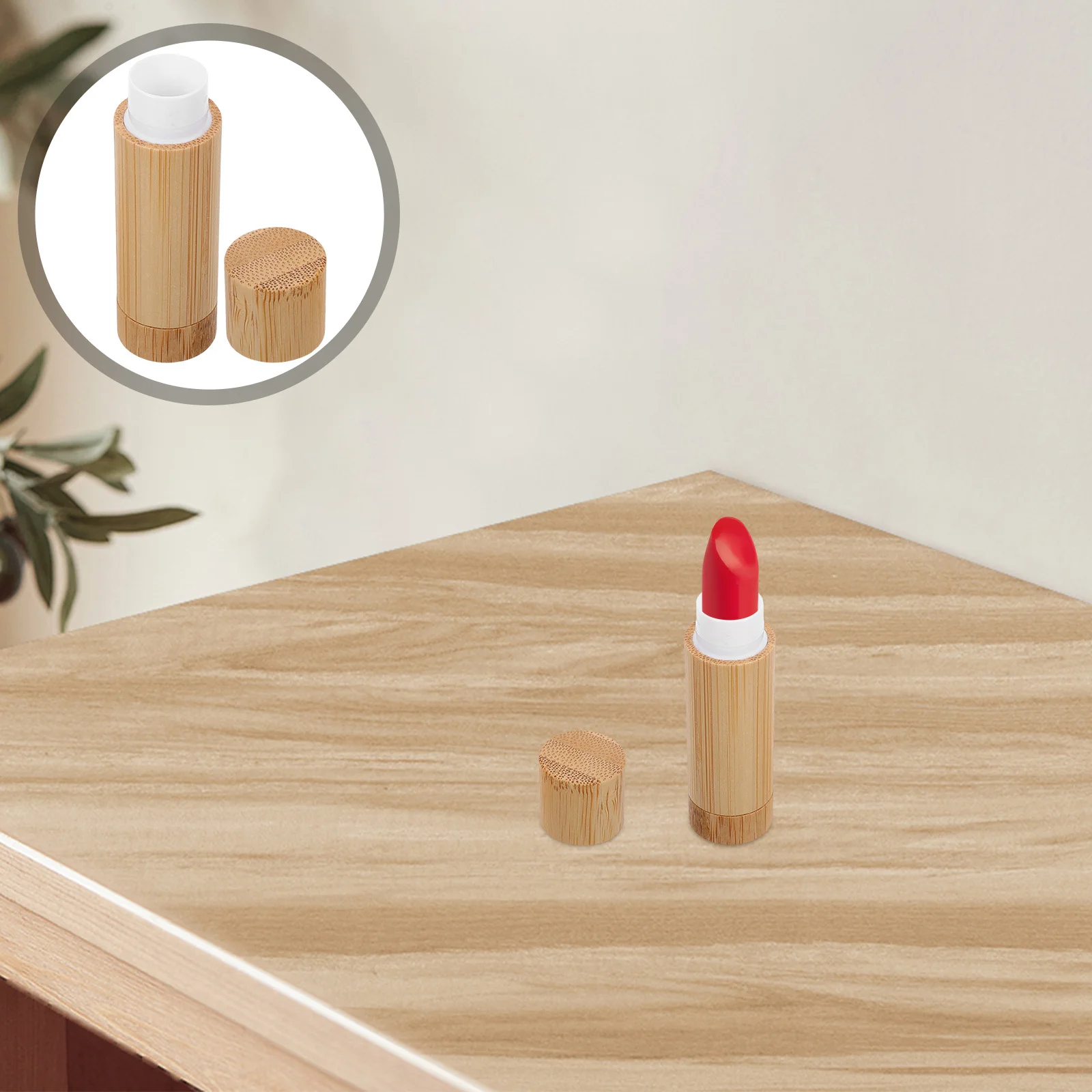 أنبوب أحمر شفاه من الخيزران قابل لإعادة الملء 5G حامل بلسم الشفاه الفارغ علبة حاوية خشبية منظم ملمع الشفاه بنفسك #1