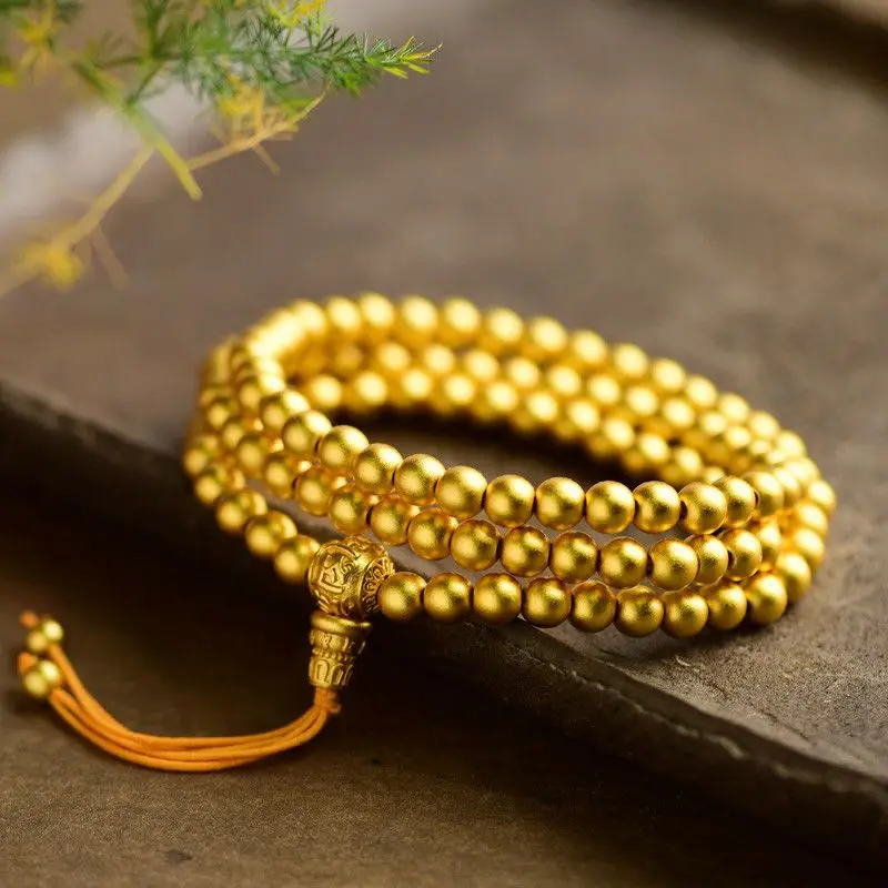 Gold-plated Six-character Proverbs 108 Beads Rosary Necklace Bracelet Sweater Chain Bracelet Jewelry High Color Retention