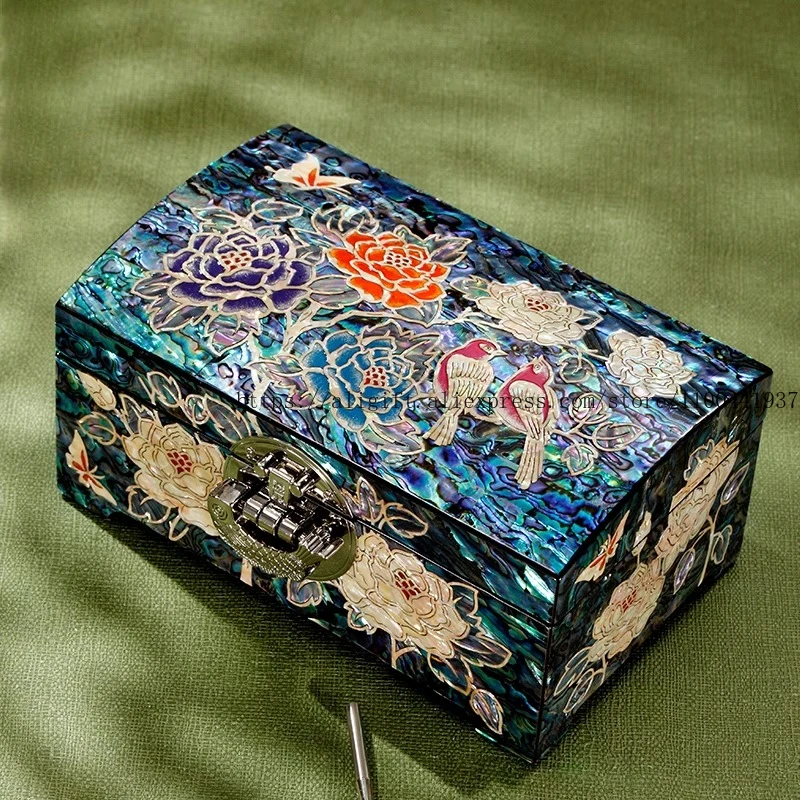 

Chinese 'Birds & Flowers' Jewelry Box Guochao Style Mother-of-Pearl Lacquer Vintage Organizer for Rings Earrings Necklaces
