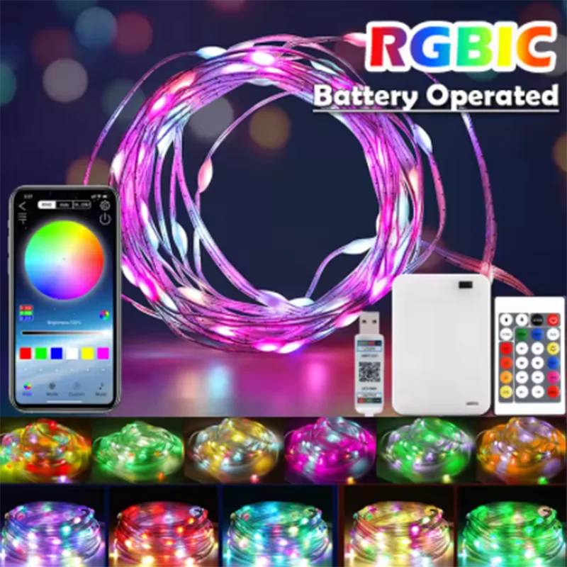string led USB RGBIC Smart Fairy Lights Waterproof PVC Wire Bluetooth String Light Decoration for Christmas Party Wedding Home