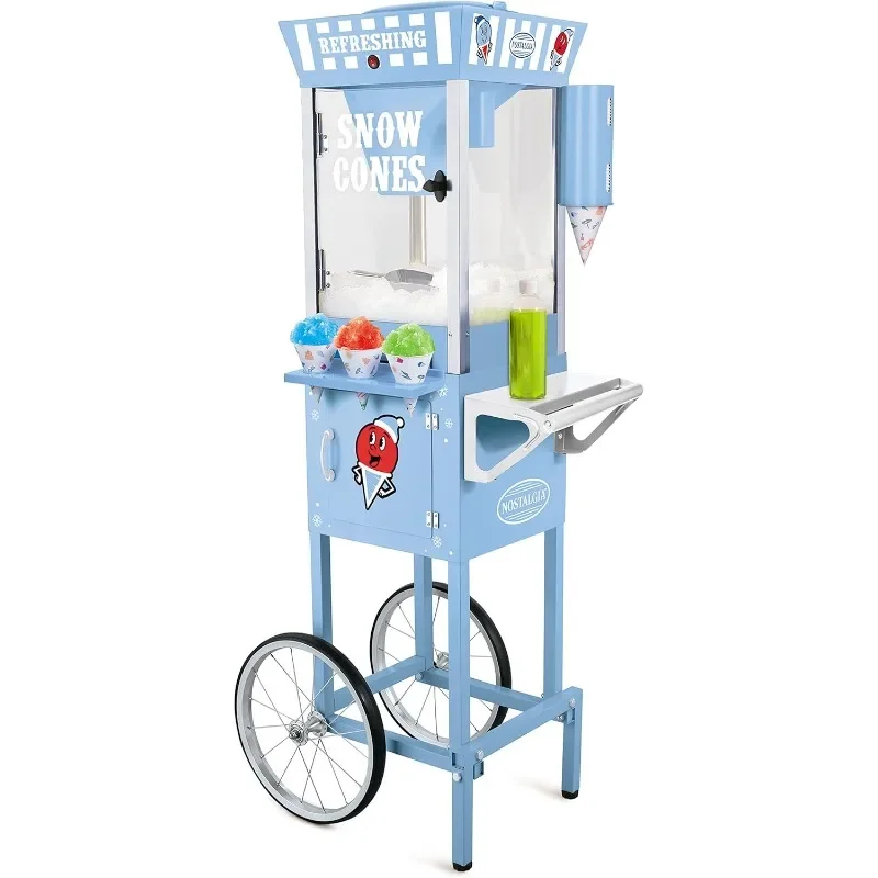 Snow Cone Shaved Ice Machine - Retro Cart Slushie Machine Makes 72 Icy Treats - Includes Metal Scoop, 2 Syrup Bottles