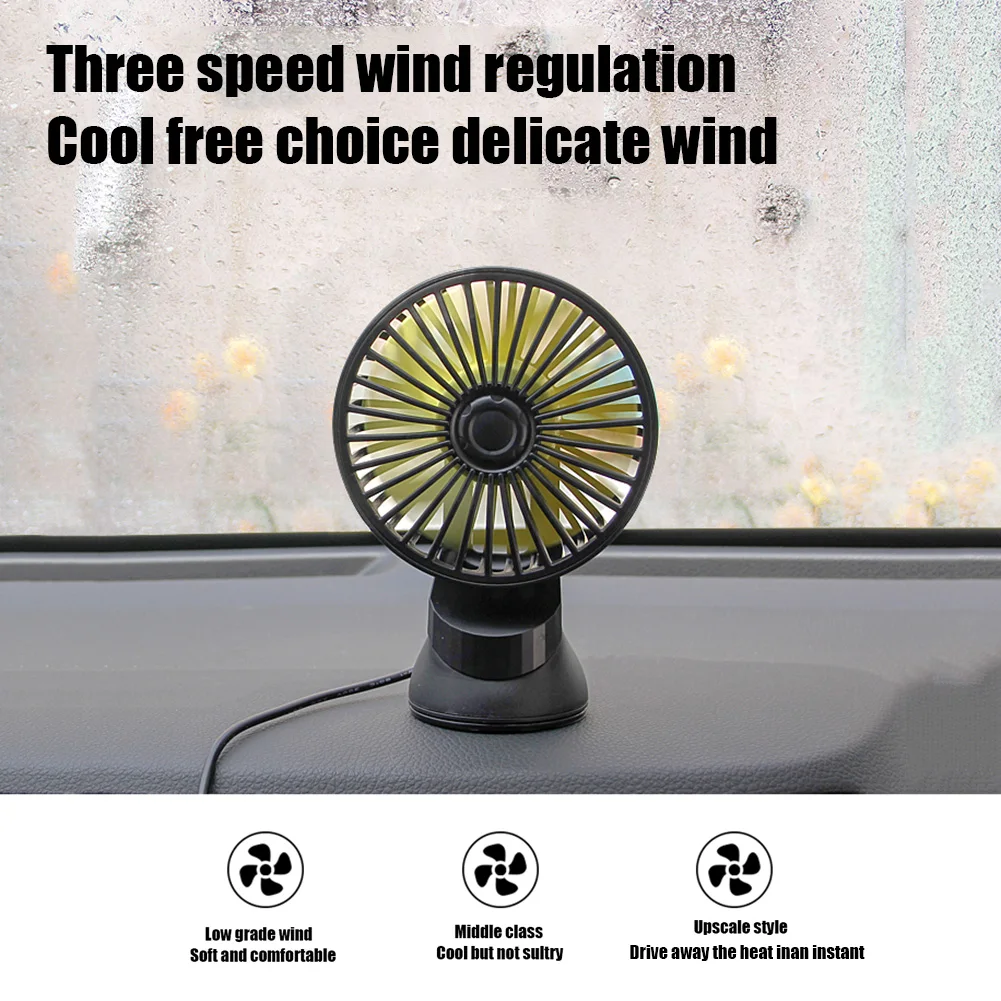 

F402 Vehicle Fan with Suction Cup 3 Wind Speed Angle Adjustable USB Fan for Desk