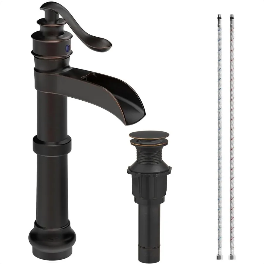 

Масляная бронзовая раковина с водопадом, высокая черная раковина с одной ручкой, фермерский дом с выдвижным сливом в сборе, туалет с одним отверстием