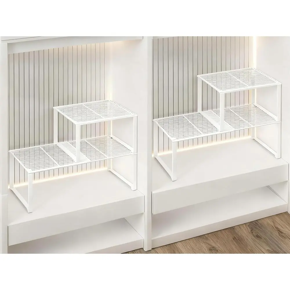 Adjustable Metal Wire Shelf Organizer - 15-24.4in Length, Stackable Storage Rack for Kitchen, Pantry, Bathroom, Shoe Cabinet, To