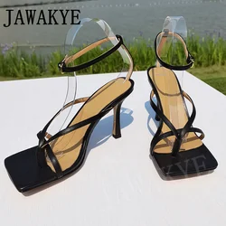 2022 Summer Luxury Women High Heels Clip Toe Leather Square Toe Sandals Party Slingback For Women Ribbon Pumps Women Shoes mujer