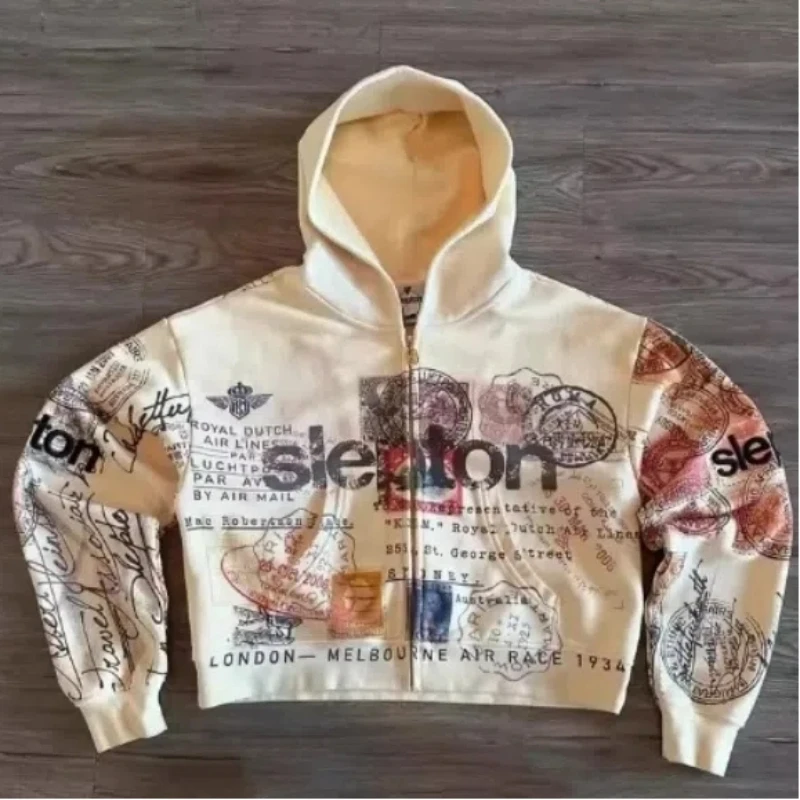 Abbigliamento da ballo di strada americano di vendita caldo, felpa con cappuccio stampata da strada di marca alla moda, felpa con cappuccio con cerniera hip-hop alla moda