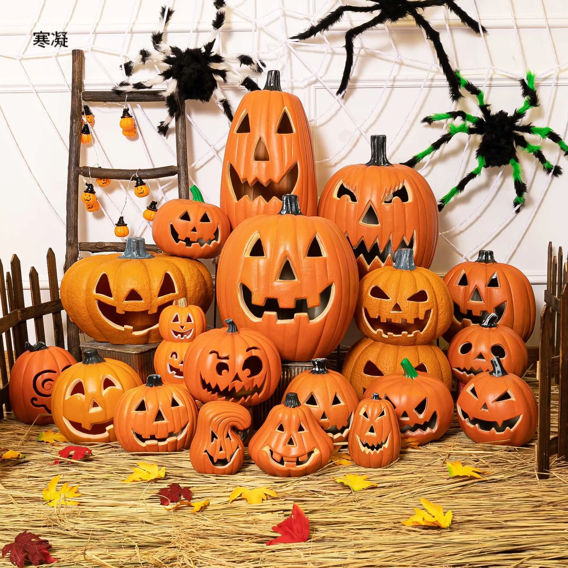 

Halloween Pumpkin Lantern Shopping mall window decorations Outdoor with hollowed out and glowing pumpkin