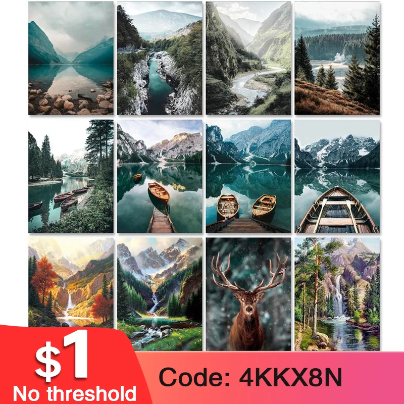 Gatyztory Frame DIY Painting By Numbers River Tree Landscape Canvas By Numbers Wall Art Picture Acrylic Paint Crafts Kit 60x75cm