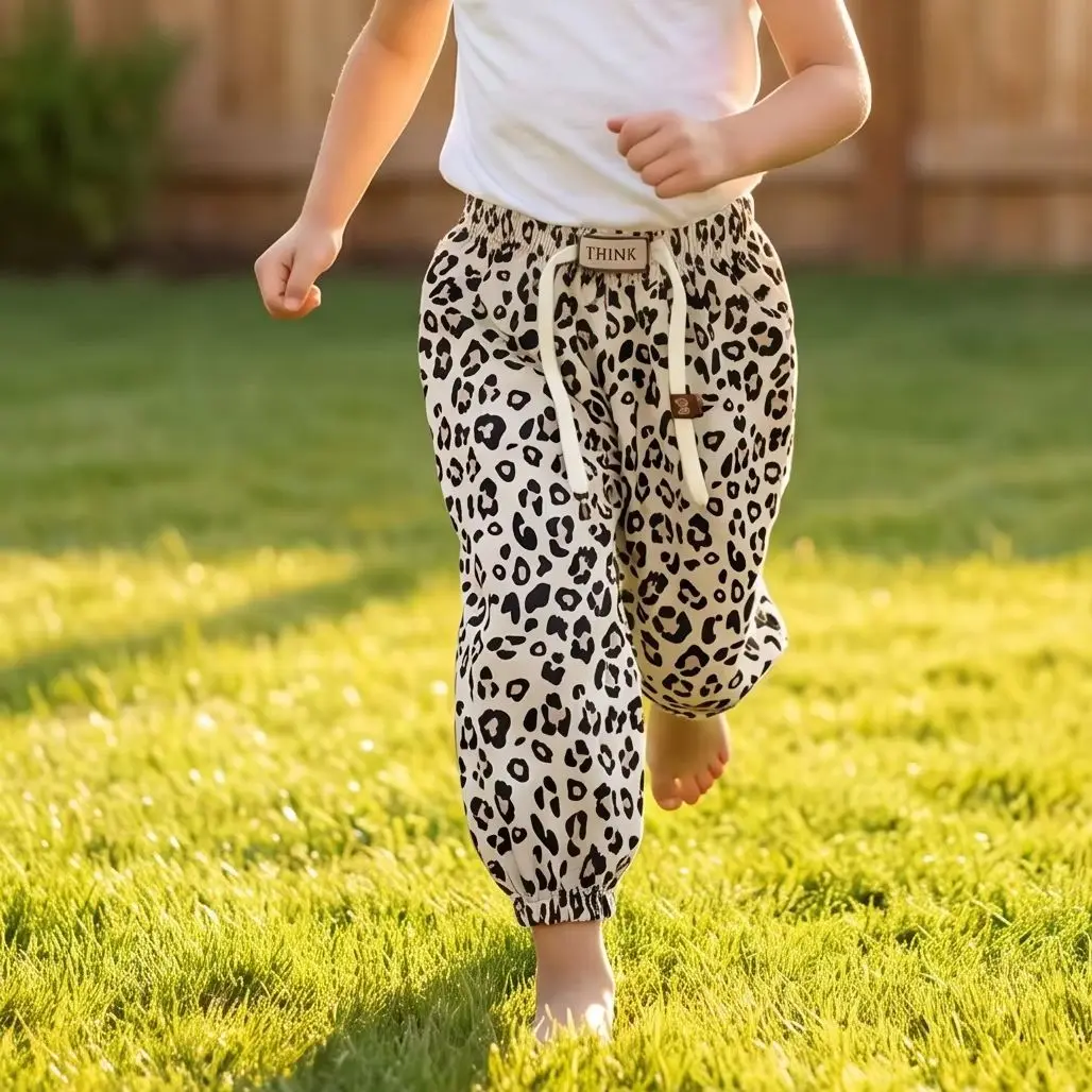 2026 Summer Children Casual Pants Leopard Printed Mosquito Pants for Girls Boys Breathable Loose Kids Trousers